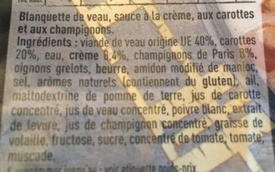 Blanquette de veau ingredients label