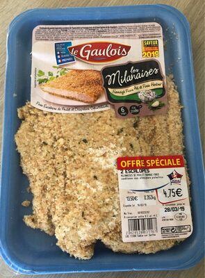 Escalopes de poulet milanaises fromage frais ail et fines herbes front packaging