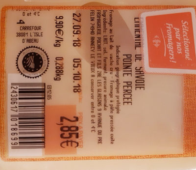 emmental de Savoie pointe percée front packaging