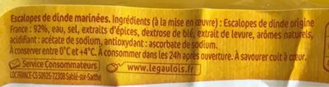 Escalope de dinde l'extra tendre ingredients label