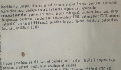 Tête roulée à la Lyonnaise ingredients label