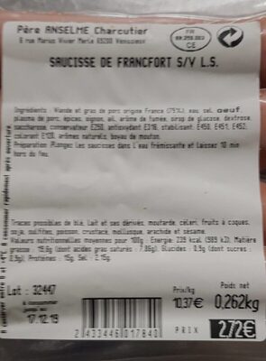 Saucisse de francfort front packaging