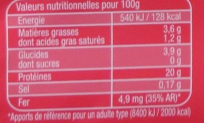 Foie de Bœuf nutrition facts table