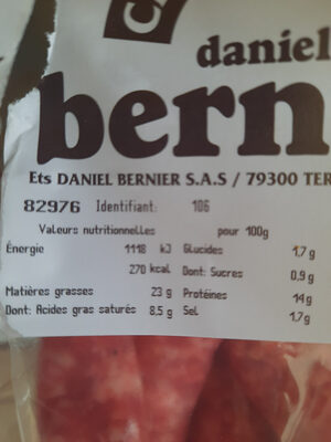 Saucisses chipolatas nutrition facts table