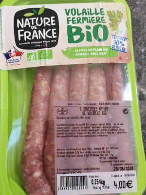 Saucisses nature de volaille bio
