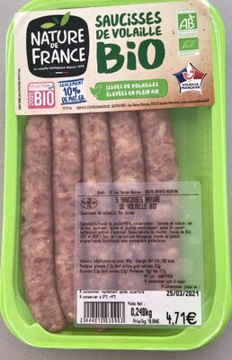 Saucisses de volaille front packaging