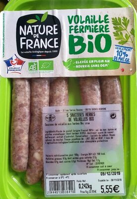 Saucisses de volaille aux herbes front packaging