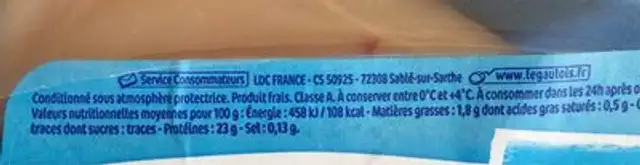 Filet de poulet nutrition facts table