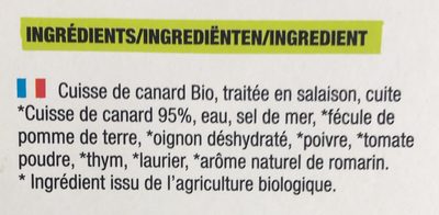 Cuisse de Canard Bio ingredients label