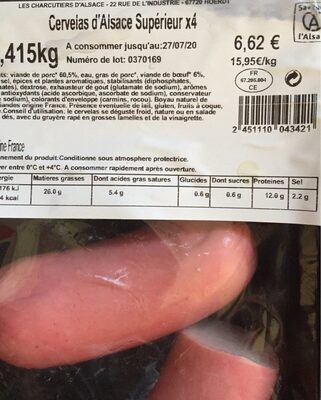 Cervelas d'alsace superieur x4 front packaging