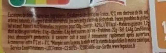 Escalopes extra-tendres de dinde ingredients label