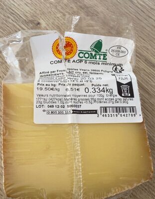 Comté AOP au lait cru (6 mois) front packaging