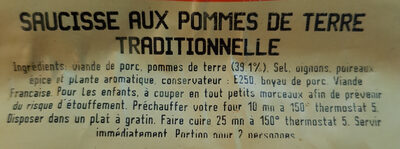 SAUCISSE AUX POMMES DE TERRE TRADITIONNELLE ingredients label