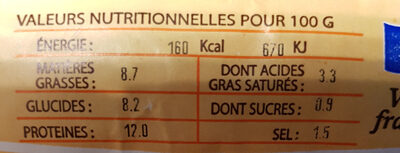 SAUCISSE AUX POMMES DE TERRE TRADITIONNELLE nutrition facts table
