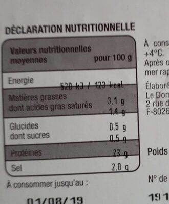 Jambon cuit à l 'ancienne nutrition facts table