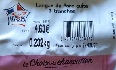 Langue de porc cuite 3 tranches