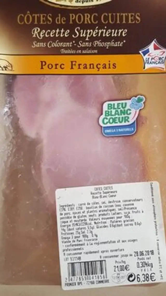 Côtes de porc cuites front packaging
