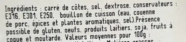 Côtes de porc cuites ingredients label