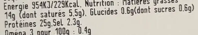 Côtes de porc cuites nutrition facts table