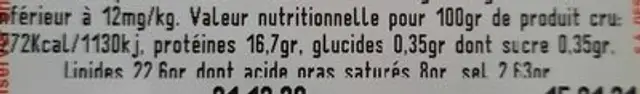 Poitrine fumée coupée nutrition facts table