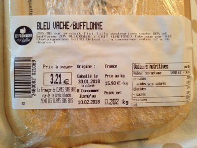 Bleu vache/bufflone ingredients label