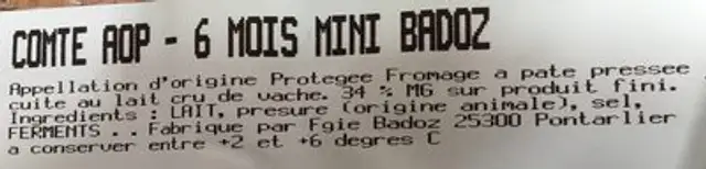 Comté AOP - 6 mois mini badoz ingredients label
