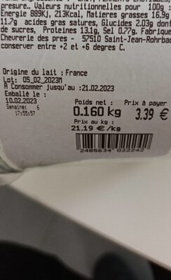 Fromage de chèvre frais nutrition facts table