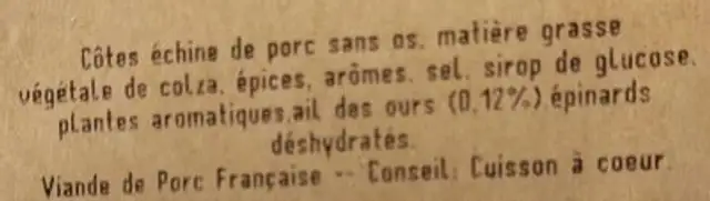 Pavé échine ail des ours ingredients label