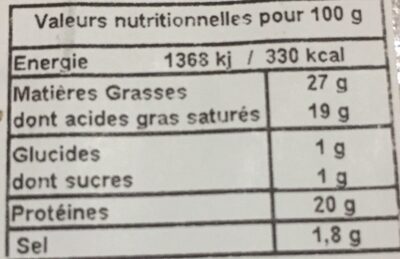 Munster AOP nutrition facts table