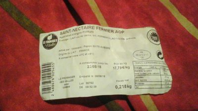 Saint-Nectaire Fermier AOP ingredients label