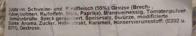 Feuertopf ingredients label