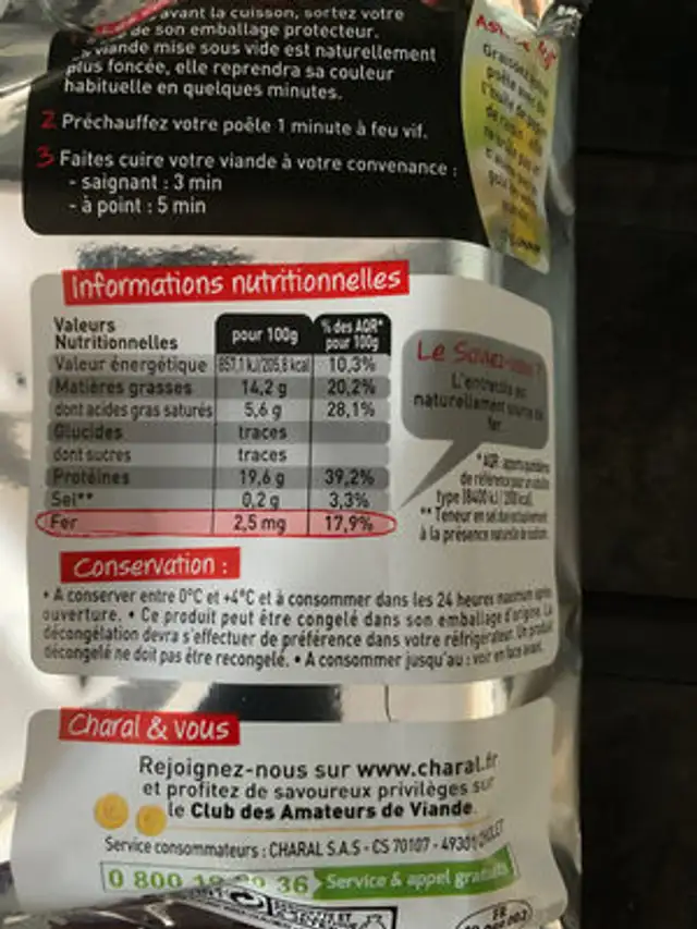 Entrecôte ingredients label