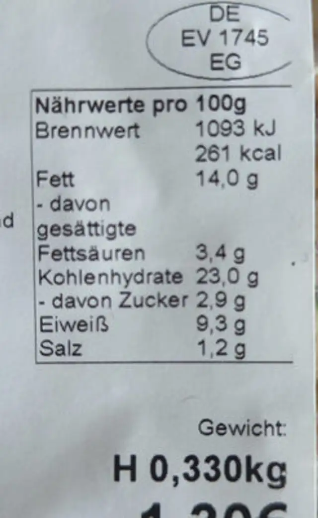 Pizza Tonno nutrition facts table