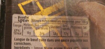 Langue de boeuf nutrition facts table