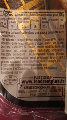 Langue de bœuf ingredients label