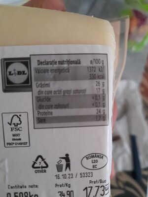 Cascaval nutrition facts table