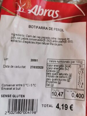 Butifarra de perol front packaging