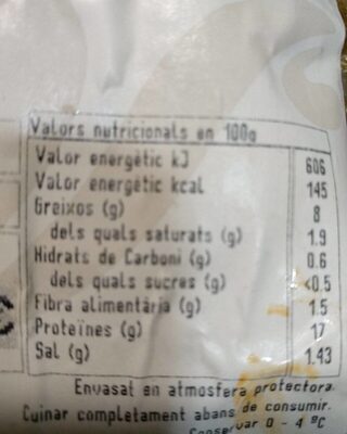 Pinchitos de pollo adobados nutrition facts table