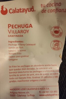 Pechuga Villaroy nutrition facts table
