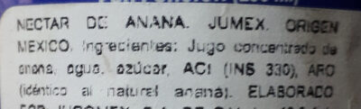 Néctar de piña ingredients label