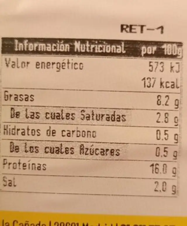 Longaniza de pollo nutrition facts table