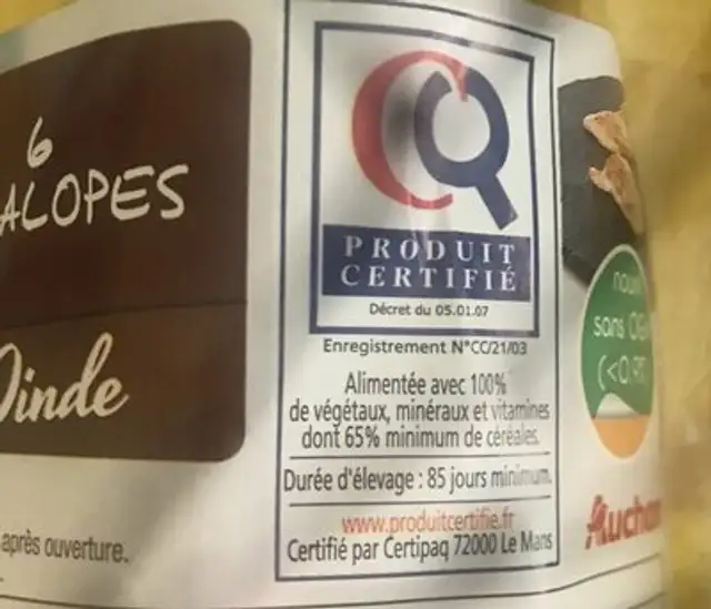 Escalopes de dinde ingredients label