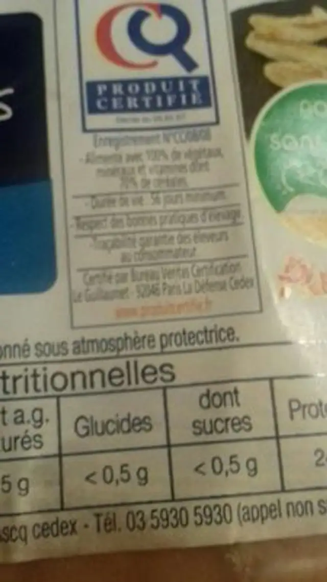 Aiguillettes poulet ingredients label