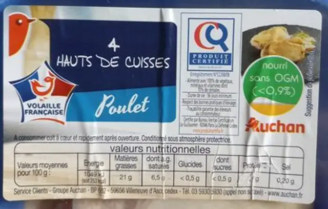 Poulet hauts de cuisses ingredients label