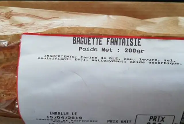 Baguette ingredients label