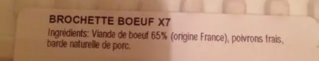brochette boeuf ingredients label