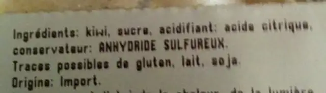 Tranche de kiwi déshydraté ingredients label