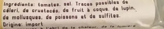 Tomates séchées ingredients label