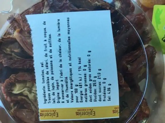 Tomates Séchées ingredients label