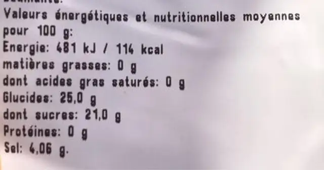 Tomates sechées nutrition facts table